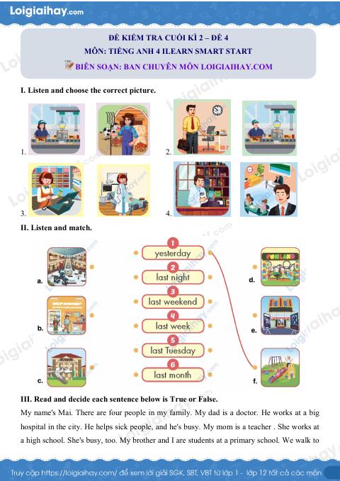 Đề thi học kì 2 Tiếng Anh 4 iLearn Smart Start - Đề số 4